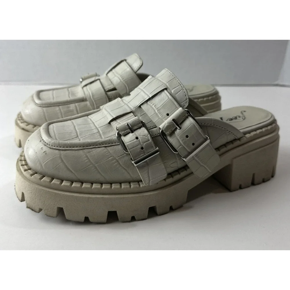 Free People Buckle Lyra Lug Loafers Slip On Beige Chunky Shoe Womens 37 US 6 - 7 - Picture 5 of 16